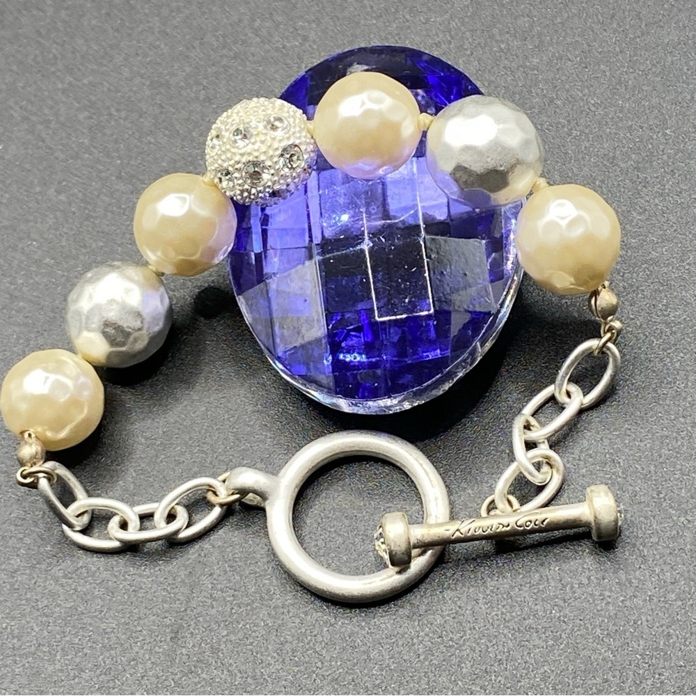 KENNETH COLE New York Silver Tone Toggle Clasp Faux Pearl Rhinestone Bracelet